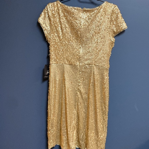 NWT ADRIANNA PAPELL WO SIZE 10 SHORT SLEEVE MIDI GOLD SEQUIN COCKTAIL DRESS - Picture 9 of 13